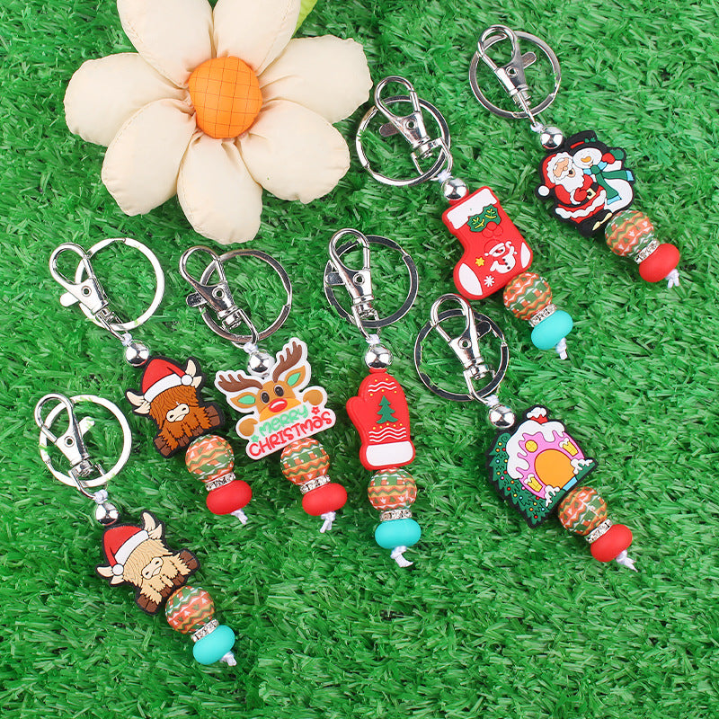 Wholesale Christmas Series Silicone Beaded Keychain